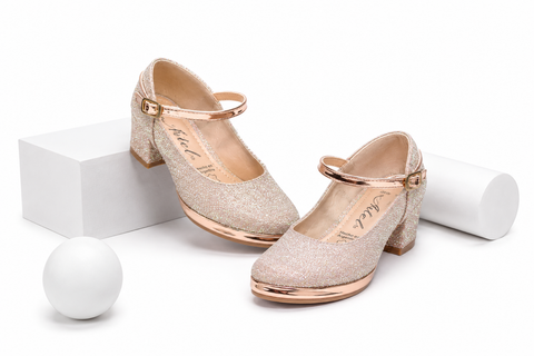ZAPATO DE VESTIR PARA NIÑA ARTEL 9502 ESCAMAS CON ESPEJO ORO ROSA
