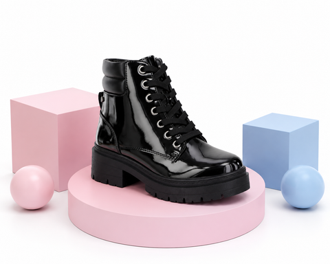 BOTA CASUAL PARA NIÑA BAMBINO BM2981 CHAROL NEGRO